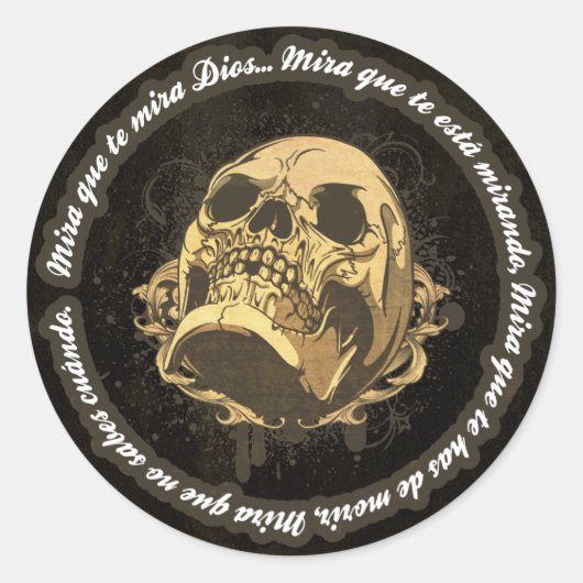 Mira que te mira dios ronde sticker (Voorkant)