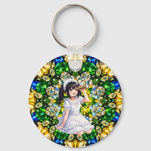 Mirabella in Emerald Light – Kaleidoscope Mandala  Sleutelhanger (Voorkant)