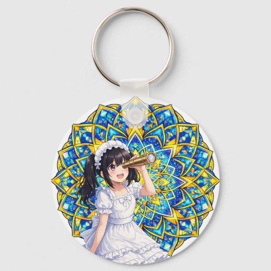 Mirabella in Sunlight – Blue Gold Mandala Keychain (Voorkant)