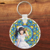 Mirabella in Sunlight – Blue Gold Mandala Keychain (Voorkant)