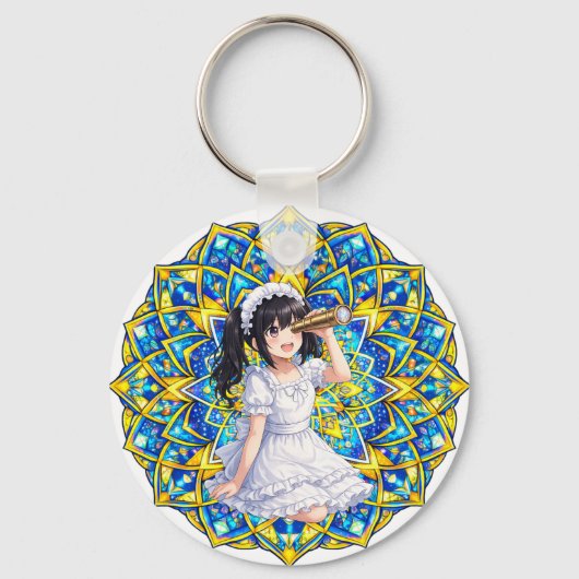 Mirabella in Sunlight – Blue Gold Mandala Keychain (Voorkant)