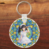 Mirabella in Sunlight – Blue Gold Mandala Keychain (Voorkant)