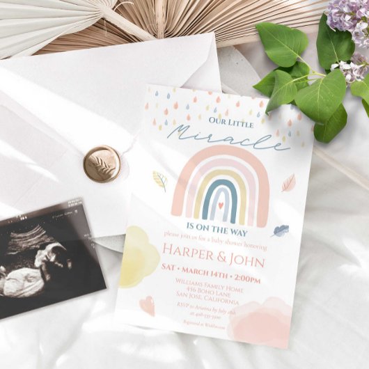 Miracle Baby Pastel Regenboog Wolken Regendruppels Kaart