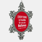 Miracle Bible Verse Christelijk Faith Red Tin Sneeuwvlok Ornament (Links)