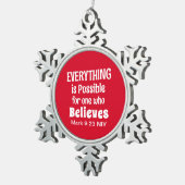 Miracle Bible Verse Christelijk Faith Red Tin Sneeuwvlok Ornament (Rechts)