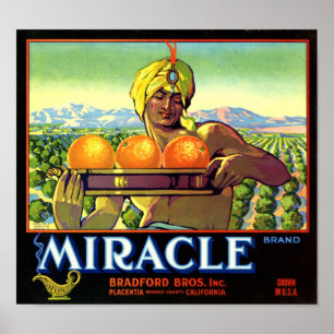 Miracle Brand Sinaasappels Fruitkist Label Poster