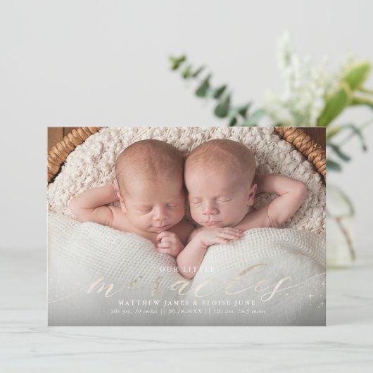 Miracles Faux Folie Twin Birth Announding Aankondiging (Staand voorkant)
