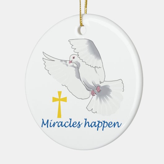 Miracles gebeuren keramisch ornament (Links)