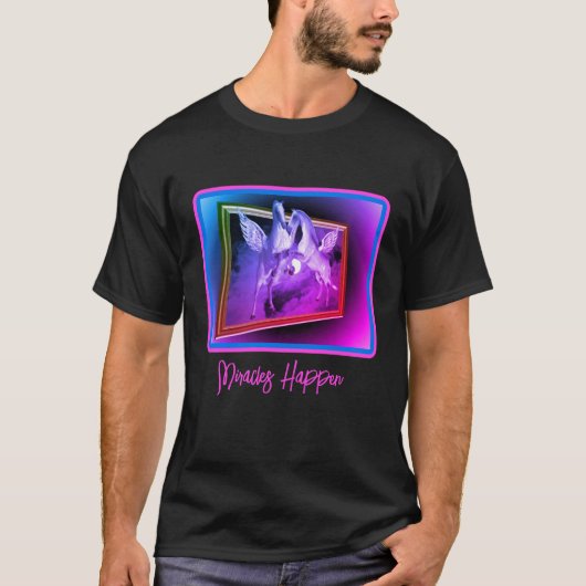 Miracles gebeuren Pegasus Horses Inspirerend T-shirt (Voorkant)