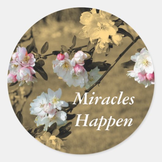 Miracles Happen Blossom Inspirerend Ronde Sticker (Voorkant)