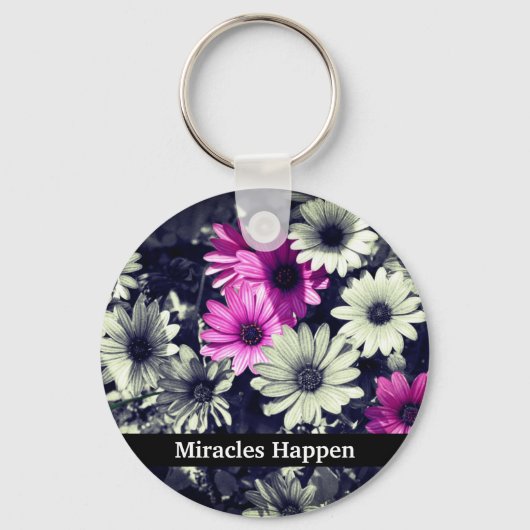 Miracles Happen Daisies Inspirerend Sleutelhanger (Voorkant)