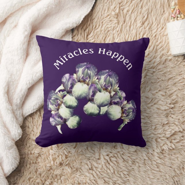 Miracles Happen Iris Flowers Inspirational    Kussen (Deken)