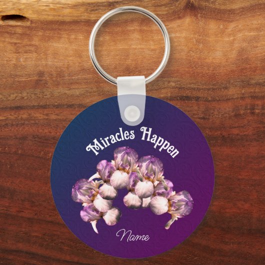 Miracles Happen Iris Flowers Inspirerend Sleutelhanger (Achterkant)