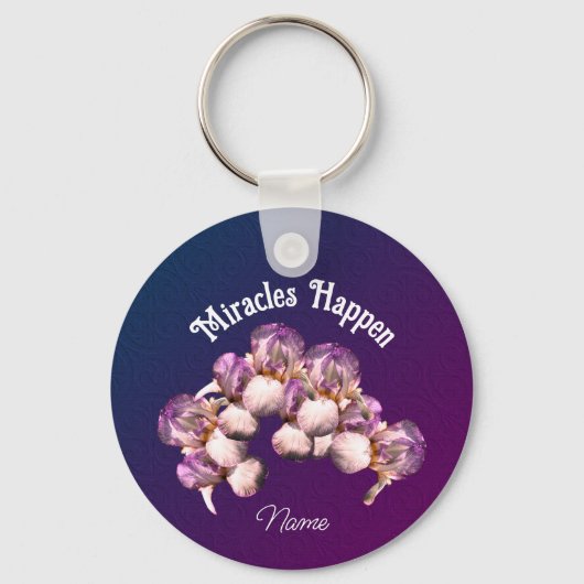 Miracles Happen Iris Flowers Inspirerend Sleutelhanger (Achterkant)