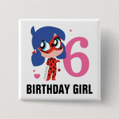 Miraculeus lieveheersbeestje Chibi Verjaardagsmeis Vierkante Button 5,1 Cm (Voorkant)