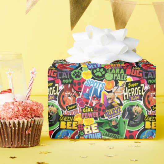 Miraculeus superheld karakters patroon cadeaupapier (Verjaardagsfeest)