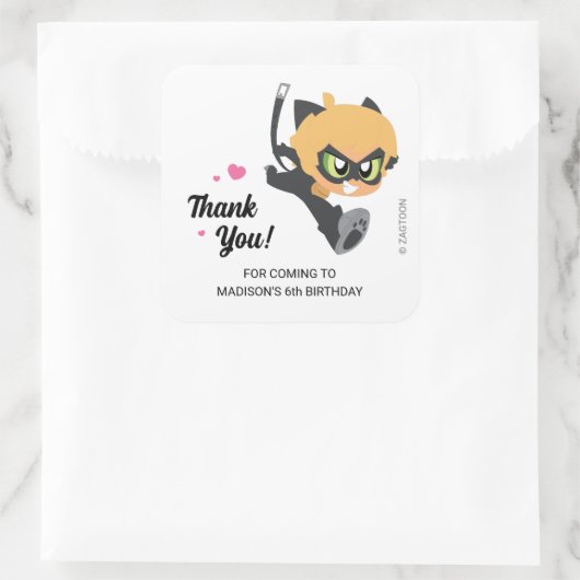 Miraculous Cat Noir Verjaardag Bedankt Vierkante Sticker (Tas)