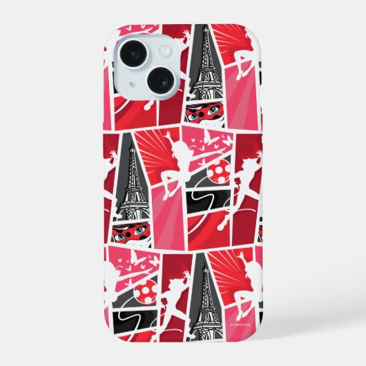 Miraculous Comic Ladybug Paris Patroon iPhone 15 Case (Achterkant)