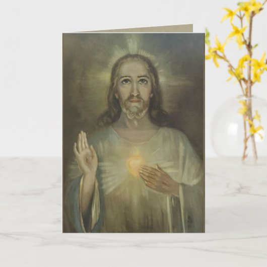 Miraculous Heilig Hart van Jezus kaart blank binne (Gele Bloem)