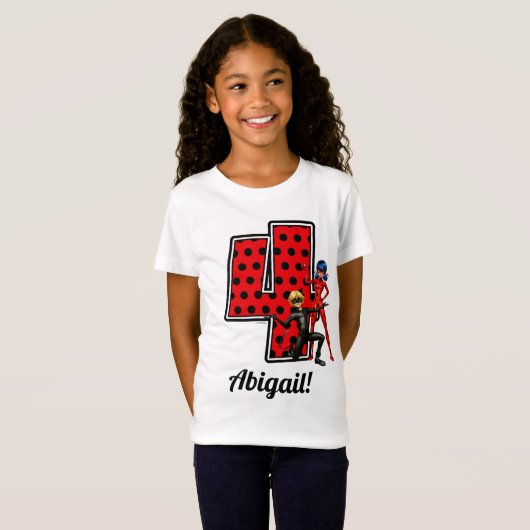 Miraculous Ladybug & Cat Noir 4th Birthday T-shirt (Voorkant volledig)