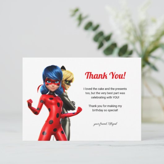 Miraculous Ladybug & Cat Noir Birthday Bedankt (Staand voorkant)
