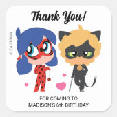 Miraculous Ladybug & Cat Noir Birthday Bedankt Vierkante Sticker (Voorkant)
