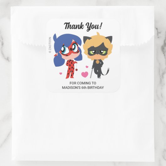 Miraculous Ladybug & Cat Noir Birthday Bedankt Vierkante Sticker (Tas)