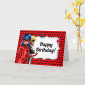 Miraculous Ladybug & Cat Noir Birthday Kaart (Gele Bloem)