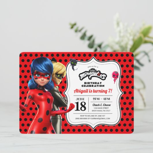 Miraculous Ladybug & Cat Noir Birthday Kaart (Staand voorkant)