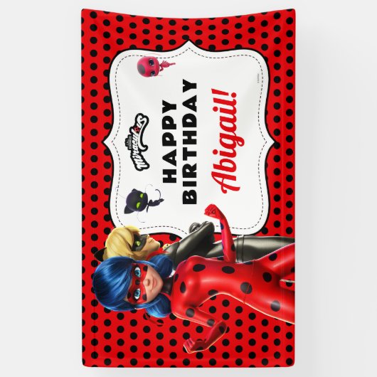 Miraculous Ladybug & Cat Noir Birthday Spandoek (Verticaal)