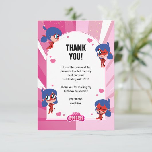 Miraculous Ladybug Chibi Verjaardag Bedankkaart (Staand voorkant)