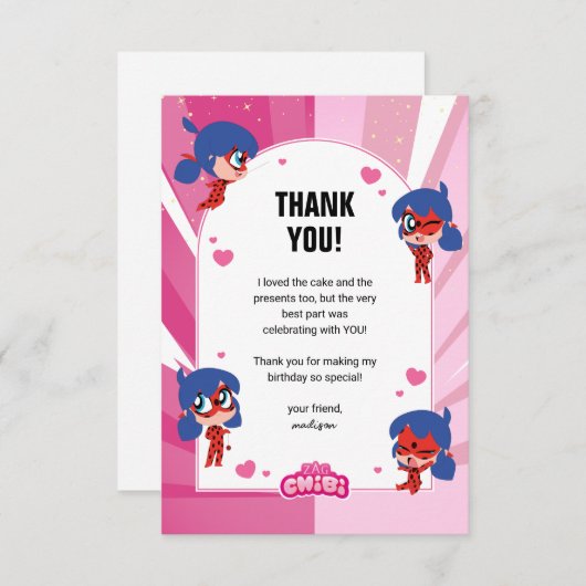 Miraculous Ladybug Chibi Verjaardag Bedankkaart (Voorkant / Achterkant)