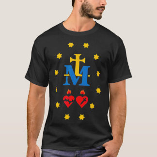 Miraculous Medal Catholic Holy Mary Sacred Heart J T-shirt
