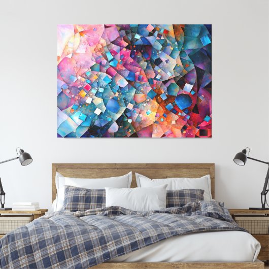 "Mirage Cascade" Kleurrijke Abstracte kunstlandsch Canvas Afdruk (Insitu (Slaapkamer))