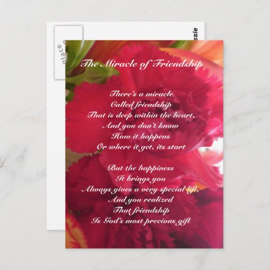 Mirakel van het briefkaart Friendship (Voorkant / Achterkant)
