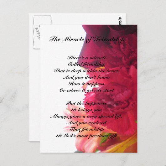 Mirakel van het briefkaart Friendship (Voorkant / Achterkant)