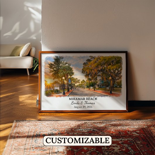Miramar Beach Florida Poster, Aquarel, Op Maat Poster