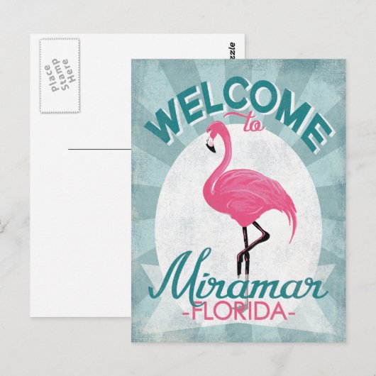 Miramar Florida Pink Flamingo Retro Briefkaart (Voorkant / Achterkant)