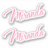 Miranda Decoratieve Naam in Roze x2 Sticker (Voorkant)