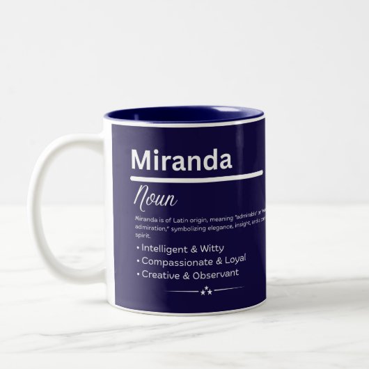 Miranda, Girl Personalized Name Definition Mug Tweekleurige Koffiemok (Links)