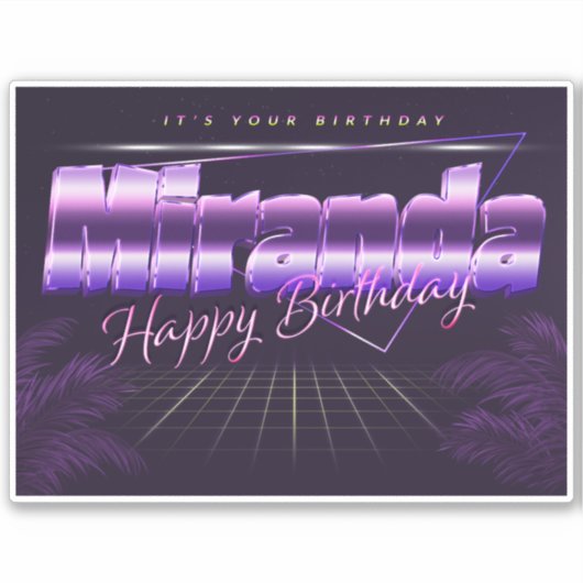 Miranda Name Vorname lila retro Sticker Geburtstag (Voorkant)