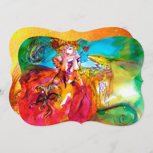 MIRANDOLINA MASKERBAL geel bruin rood groen Kaart (Voorkant / Achterkant)