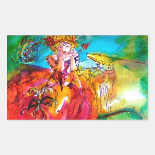 MIRANDOLINA, roze, fuchsia yellow Rechthoekige Sticker (Voorkant)