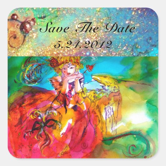 MIRANDOLINA, roze, fuchsia yellow Vierkante Sticker (Voorkant)