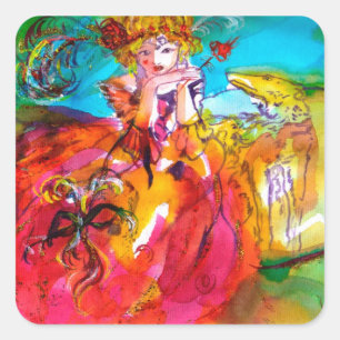 MIRANDOLINA, roze, fuchsia yellow Vierkante Sticker