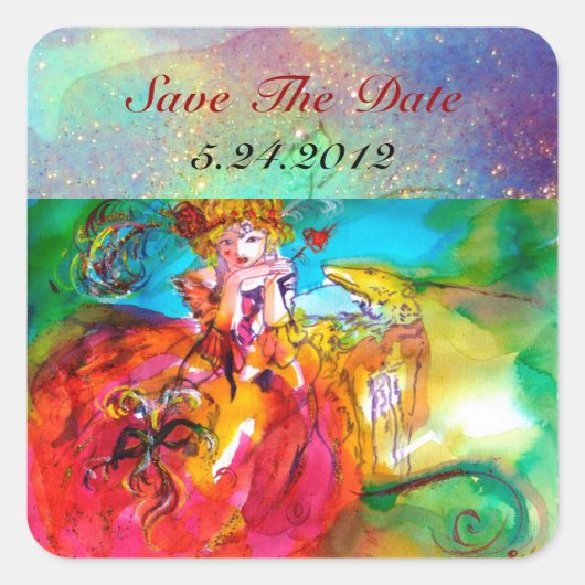 MIRANDOLINA, roze, fuchsia yellow Vierkante Sticker (Voorkant)