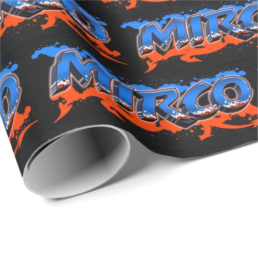 Mirco Vorname Name Graffiti blue orange Cadeaupapier (Rol Hoek)