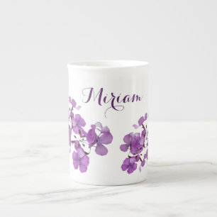  Miriam naam monogram paarse bloemen Porselein Kop