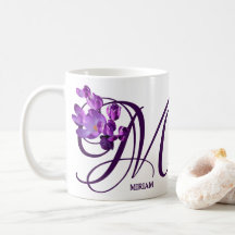  Miriam naam paarse bloemen monogram