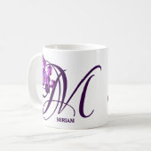  Miriam naam paarse bloemen monogram Koffiemok (Voorkant links)